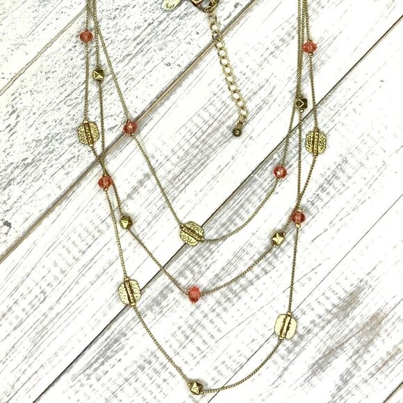 Charming Charlie Necklace Triple Strand Gold Tone Beaded Adjustable Length - Picture 2 of 2